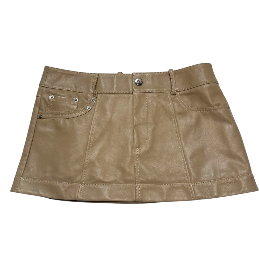 PriscaVera Taupe Leather A-Line Mini Skirt size M